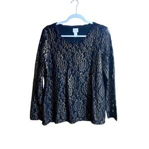 Chicos Women's Long Sleeve Shirt Size 1 Small Black Gold Floral V Neck Lined